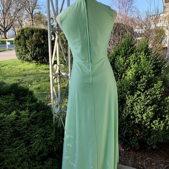 M/L 1970s Mint Green Maxi Prom / Bridesmaid Dress - Picture 5 of 13